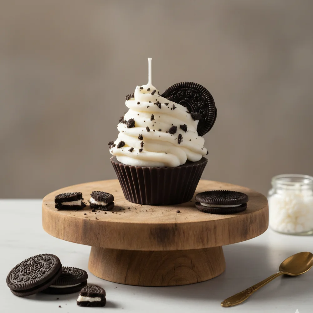 Elegant Black and White Cupcake Candle